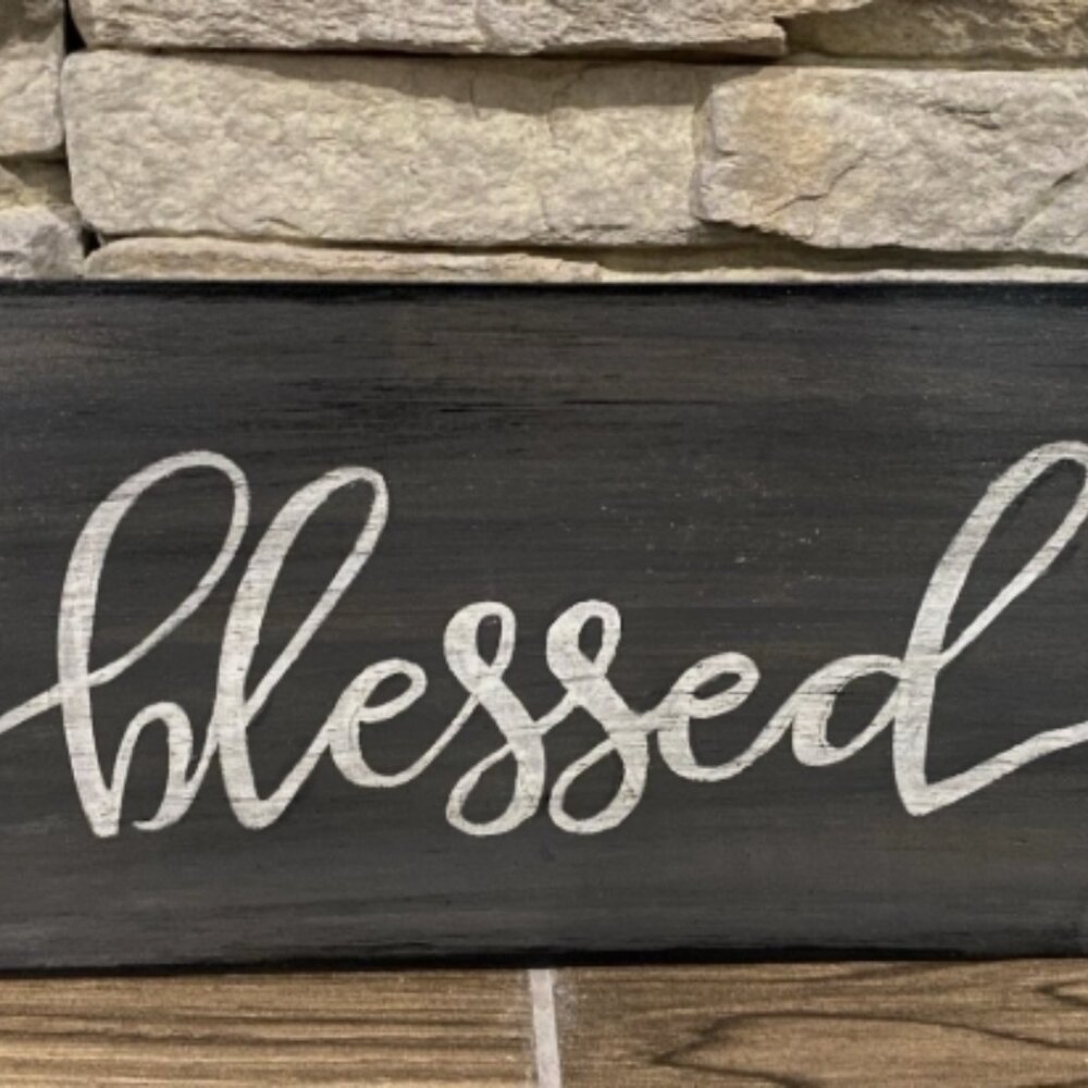 Primitive Gray Blessed handmade country porch Farmhouse decor Sign